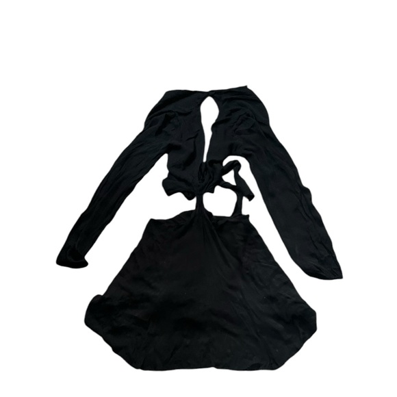 REFORMATION Robinson Long Sleeve Tie Front Black Cut Out Dress - Picture 7 of 7